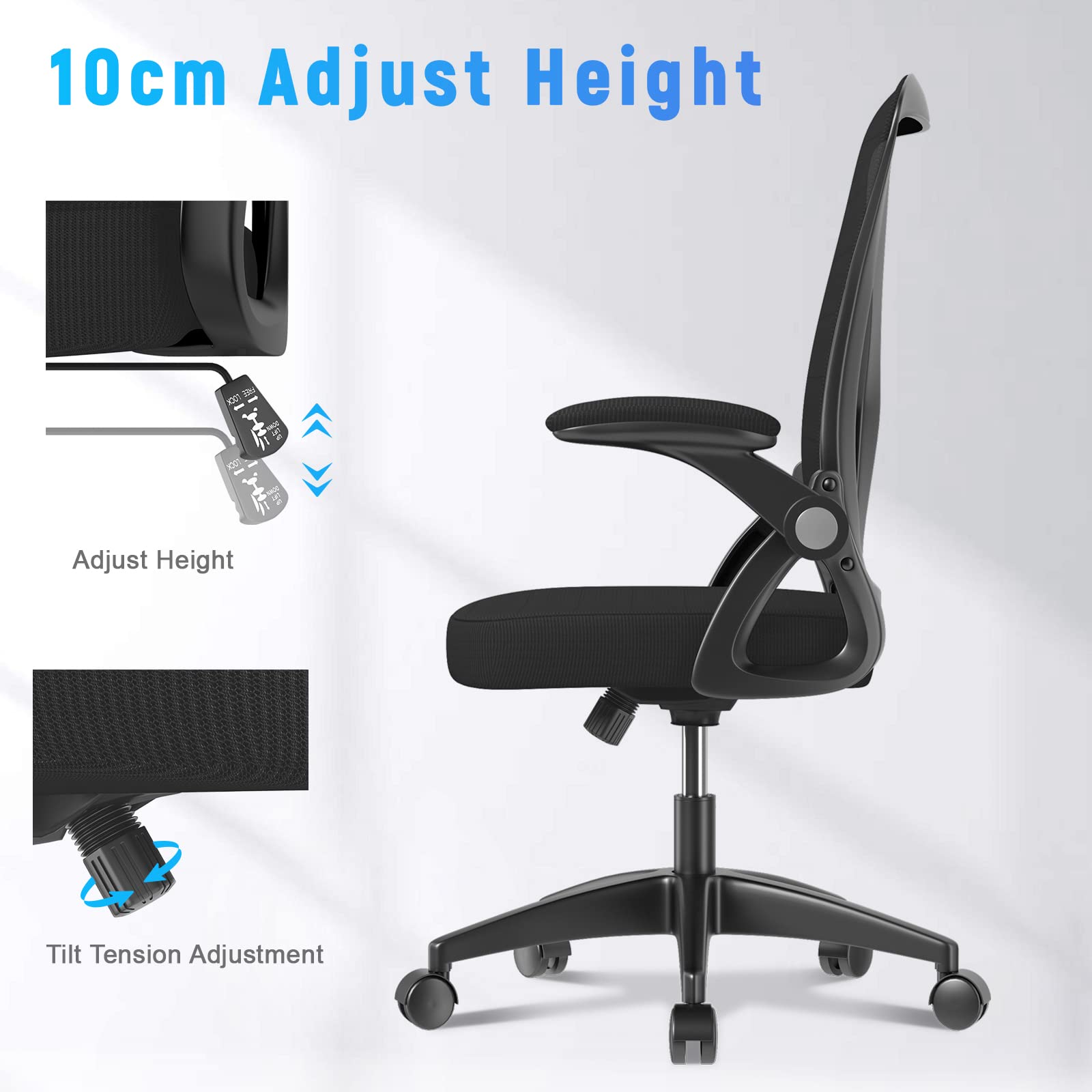 naspaluro Office Chair Ergonomic Desk with 90° Flip-up Armrest Lumbar Support, Height Adjustable Chair, Executive Swivel Computer Padded Seat Cushion for Home/Office