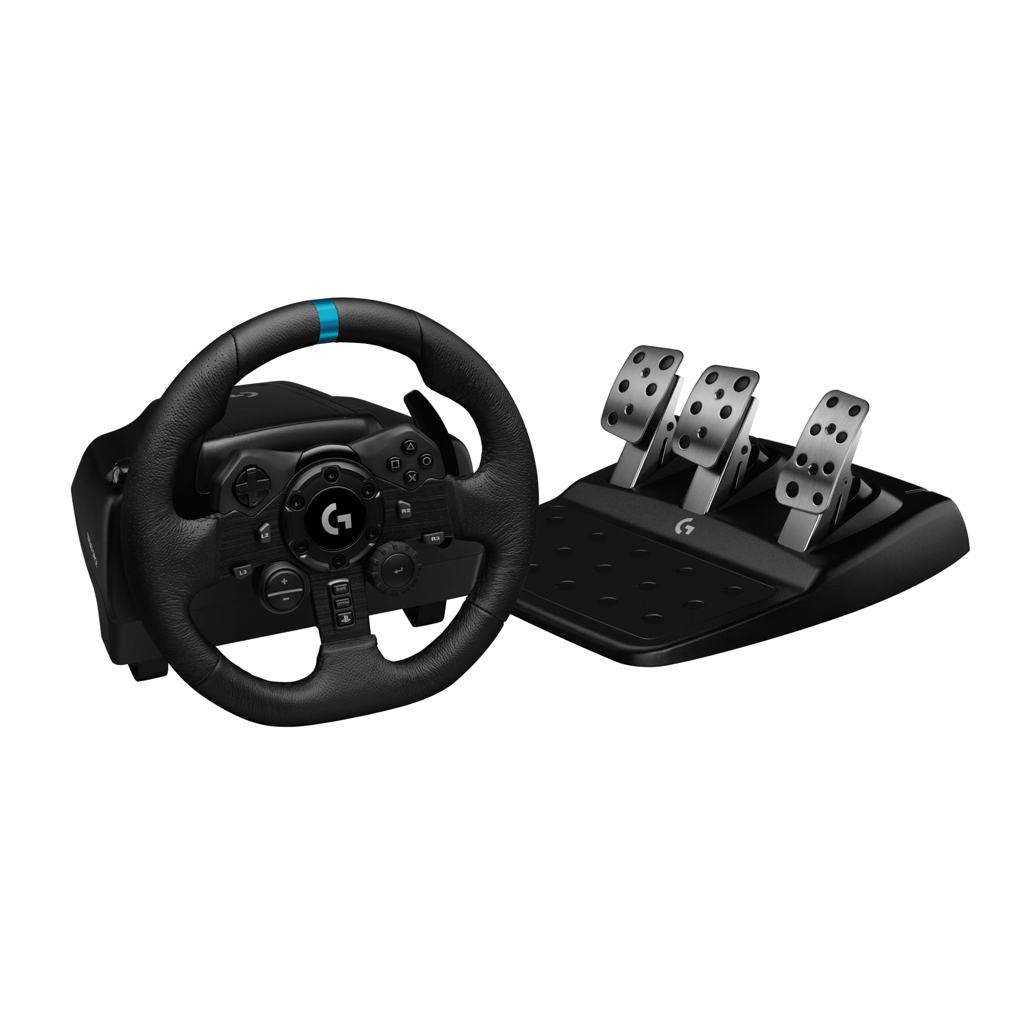 Logitech G G923 Racing Wheel and Pedals, TRUEFORCE up to 1000 Hz Force Feedback, Responsive Driving Design, Dual Clutch Launch Control, Genuine Leather Wheel Cover, for PS5, PS4, PC, Mac - Black