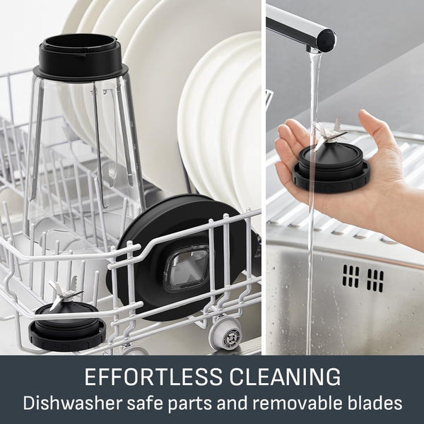 Tefal PerfectMix+ High-Speed Blender, 2L Lightweight Tritan Jar, Durable Titanium Powelix Blades, 1200W, Powerful Blending, Smoothie, Soup, Auto Clean Program, Dishwasher-Safe Parts, Black, BL88A840