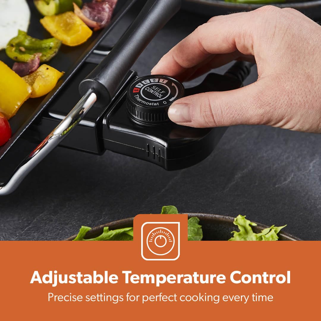 GEEPAS Teppanyaki Grill – Smokeless, Non-Stick, Adjustable Temperature - Easy-To-Clean, Removable Grease Tray, detachable cord – Indoor BBQ, Large Cooking Surface for Pancakes, Barbecue, Eggs and More