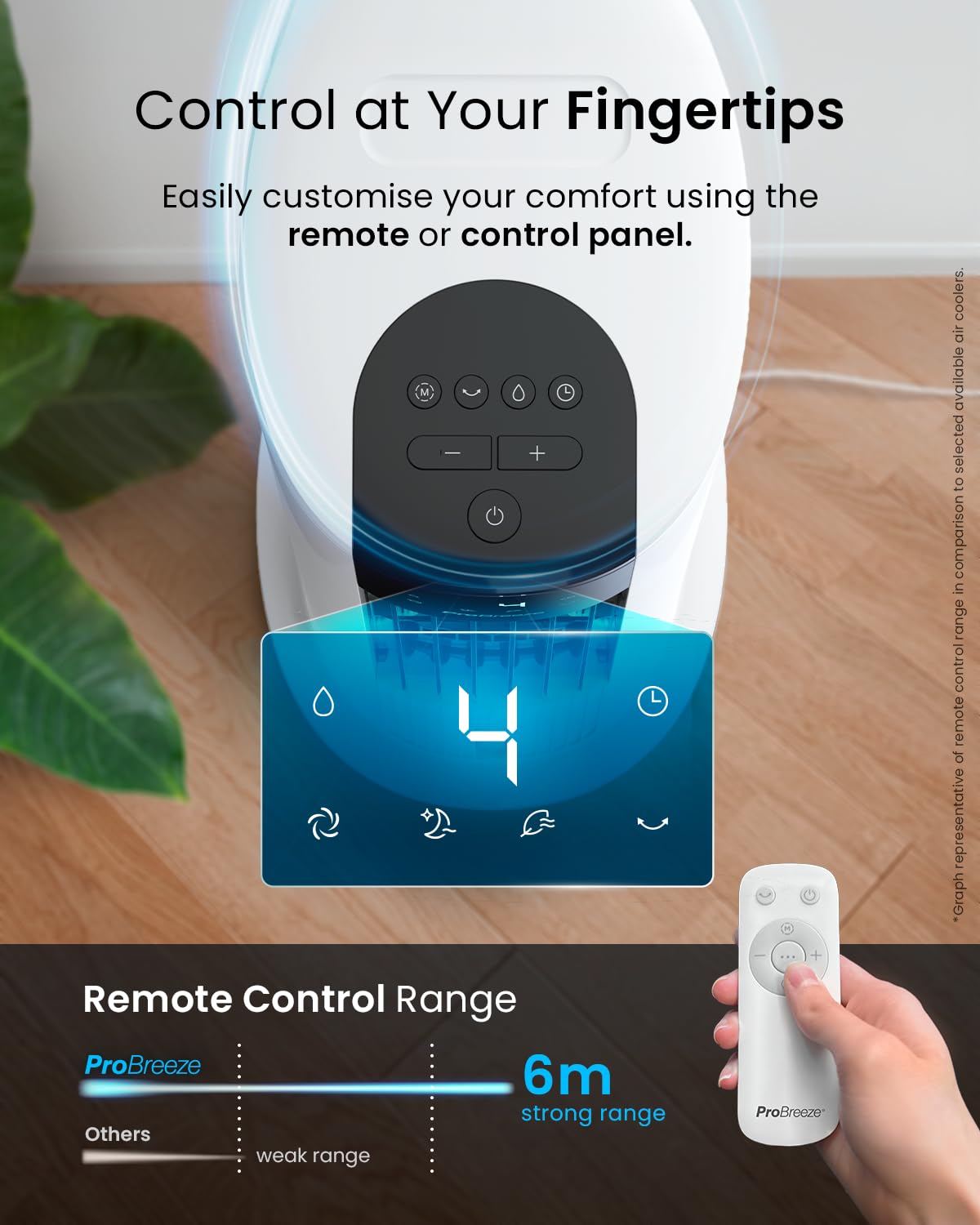 Pro Breeze 4-in-1 Air Cooler with 10 Litre Capacity, Remote Control, 3 Fan Speeds & LED Display. Powerful Evaporative Air Cooler with Built-in 7.5 Hour Timer & Automatic Oscillation for Home & Office