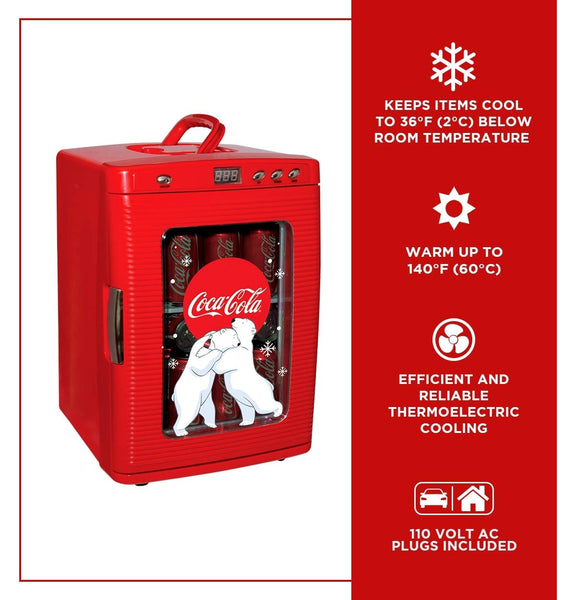Coca Cola Mini Fridge For Bedrooms 5L Retro Vending Machine Style Cool Box 10 Can Quiet Mini Fridges with Display Window For Coke Beverages Food Drinks Home 12v Portable Cooler Box, Red