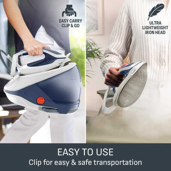 Tefal ProExpress Protect Steam Generator Iron, 7.5-Bar High Pressure, 560g/min Steam Boost, 135g/min Steam Output, No-Setting Technology, Anti-Drip Protection, 1.8 Litre, Blue & White,GV9224