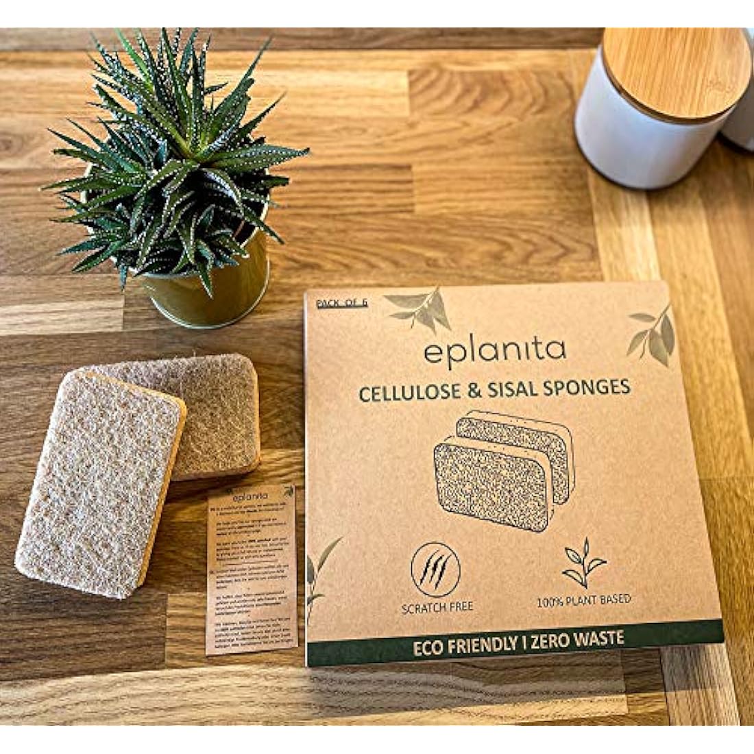 eplanita Natural Plant Based Scrub Sponges (6 Pack), Non-Scratch, Biodegradable Eco Scourers for Kitchen and Bathroom
