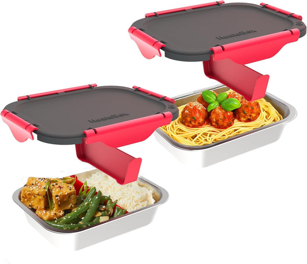 Faitron Inner Dish Set of 2, leak-proof stainless steel bowls with divider (925 ml), transport lid, temperature-stable up to 200 C, suitable for