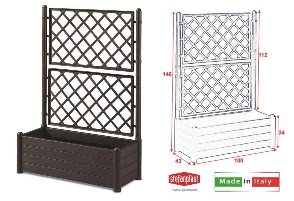 HERSTERA 10014400 Planter with trellis, dark brown, 100 x 43 x 142 cm