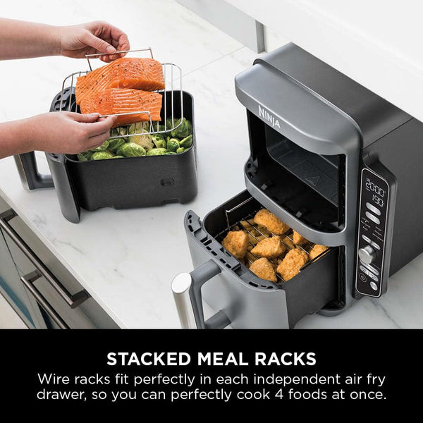 Ninja Double Stack XL Air Fryer, Vertical Dual Drawer AirFryer with 4 cooking levels, 2 Drawers and 2 Racks, Space Saving Design, 9.5L Capacity, 6 Cooking Functions, 8 Portions, Grey, SL400UK
