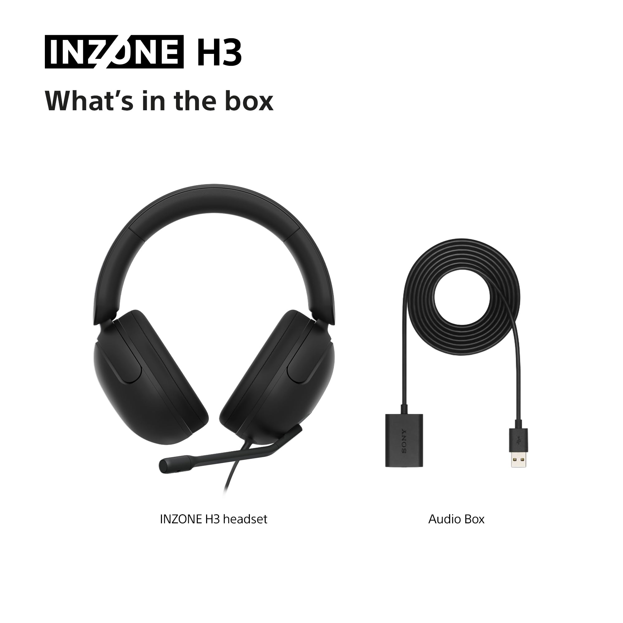 Sony INZONE H3 Wired Gaming Headset – PC/PS5, 360 Spatial Sound for Gaming, Lightweight 299g Design, Flip-to-Mute Boom Microphone, USB Audio Box for Custom EQ – Black