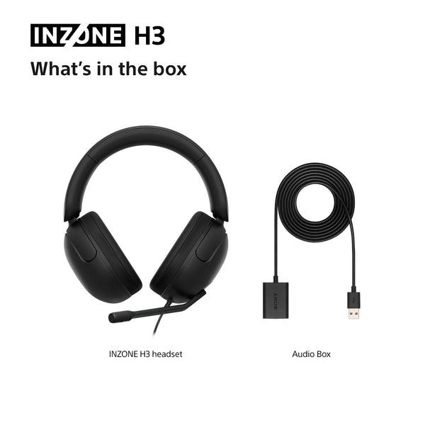 Sony INZONE H3 Wired Gaming Headset – PC/PS5, 360 Spatial Sound for Gaming, Lightweight 299g Design, Flip-to-Mute Boom Microphone, USB Audio Box for Custom EQ – Black