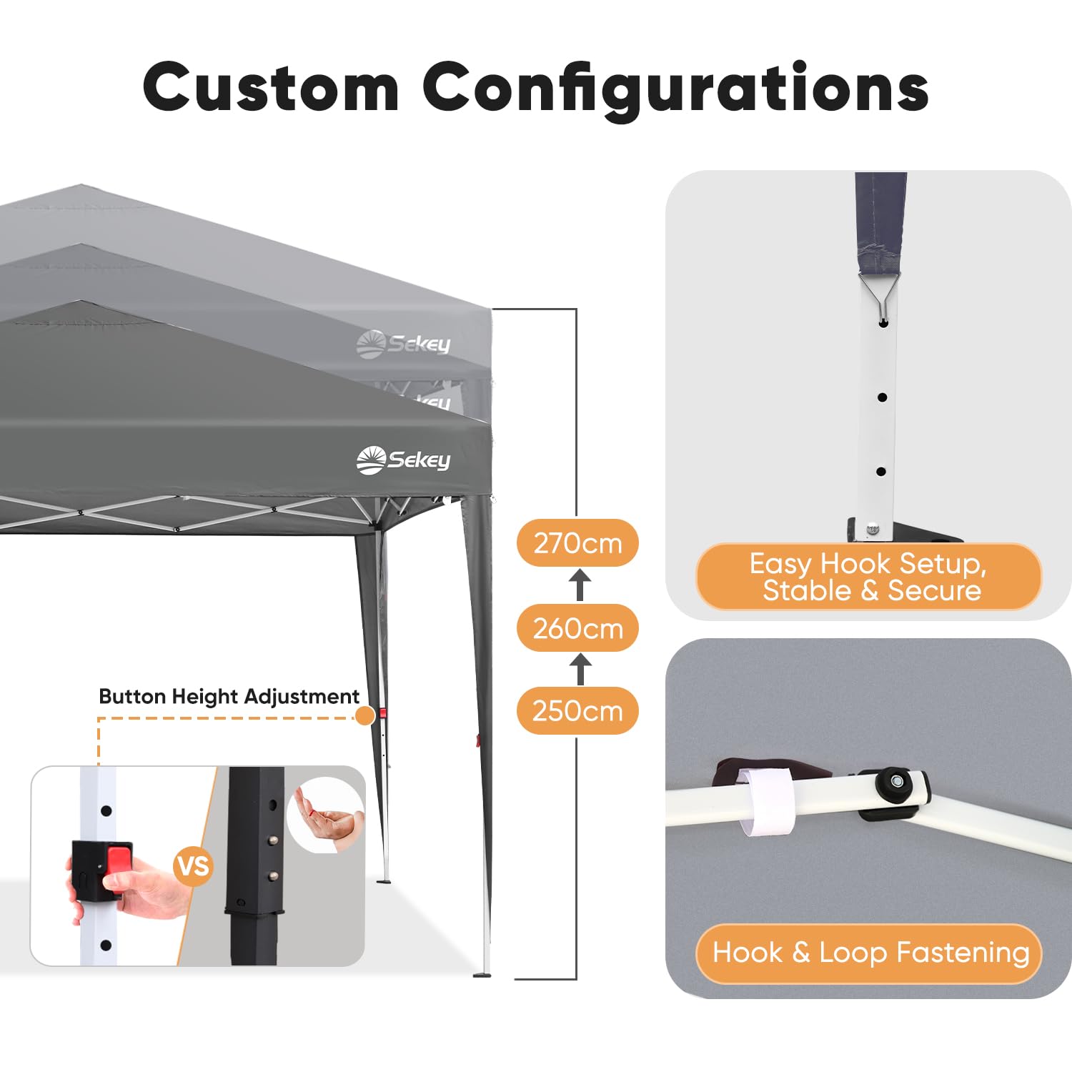Sekey One-Touch Pop Up Gazebo with Sides 3m x 3m, Heavy Duty Gazebo with 4 Pack Gazebo Weights Bags, Instant Setup, Waterproof 1000mm (Grau, 3m x 3m without Sides)
