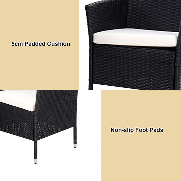 Warmiehomy Rattan Garden Chairs Outdoor Dining Chair Set of 2 Wicker Armchairs with Padded Seat Cushions High Backrest Patio Chair, Black