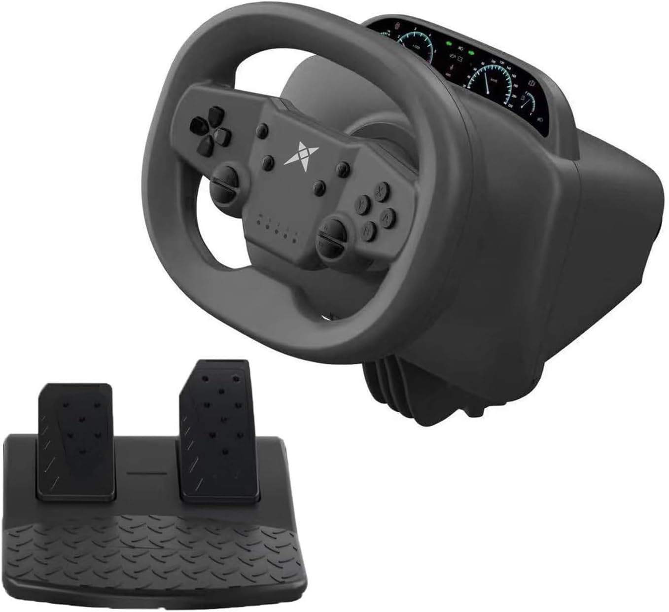 NBCP PS4 Steering Wheel and Pedals, Gaming Steering Wheel for PC, Nintendo Switch, PS4, PS3, IOS & Android Mobile Phones, Pro Racing Wheel with Dual-Vibration Motors, Wireless Bluetooth Connectivity