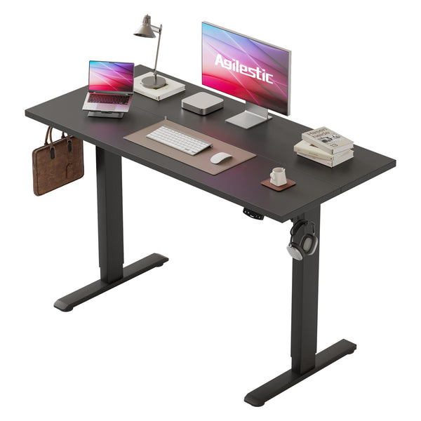 Agilestic L-Shaped Electric Standing Desk, 140cm Height Adjustable Sit-Stand Desk for Home Office, Ergonomic Computer Desk with Spliced Board, White