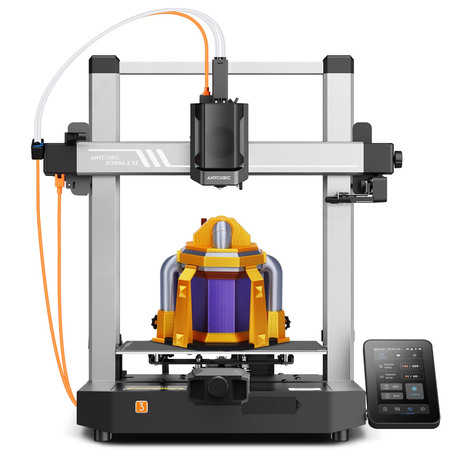 ANYCUBIC Kobra 3 V2 3D Printer, Multicolor FDM Printer with 4/8 Color Options, 600mm/s High Speed, Easy Setup with Updated Auto Leveling,Wide Material Compatibility,Ideal for Home and Professional Use