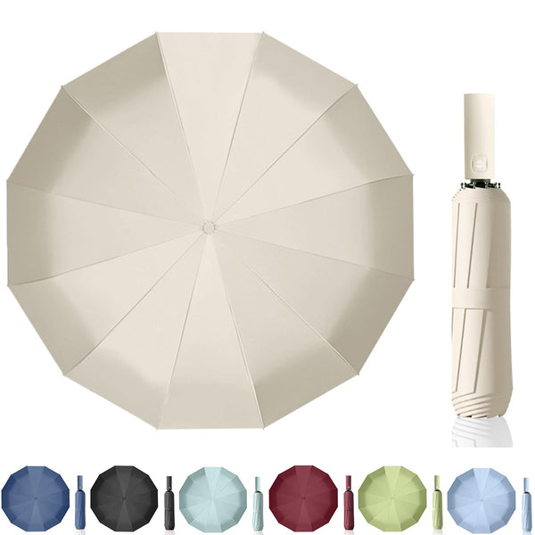 Maibar Umbrella Windproof Strong 24 Ribs Compact Umbrellas Sun UV Protection spf 50 Folding Travel Large Auto Open Close Umbrellas Umbrella (Black)