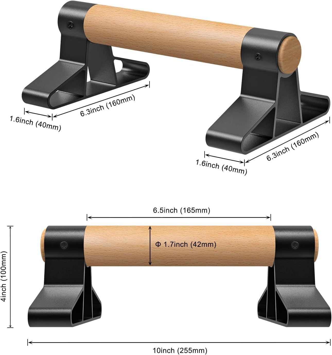 SELEWARE Wood push up bars Parallettes bars Anti-slip Handstand Bars for Calisthenics, Fitness, Floor workouts Solid Wood with Sturdy Metal Bracket,