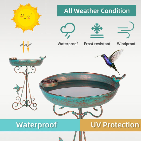 dreamysoul Bird Bath 12" Dia Bowl, Metal Birdbath with Feeder, Pedestal Bird Baths for Outside Outdoors Garden Patio Yard (Bronze)