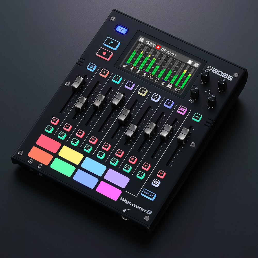 BOSS Gigcaster 8 | 8-Channel Audio Streaming Mixer with Direct Guitar/Bass Input | 4 XLR/TRS Combo Inputs | Built-In Stereo Mic | 8 SFX Pads | 20x14 USB Audio Interface | Onboard Recording | Bluetooth