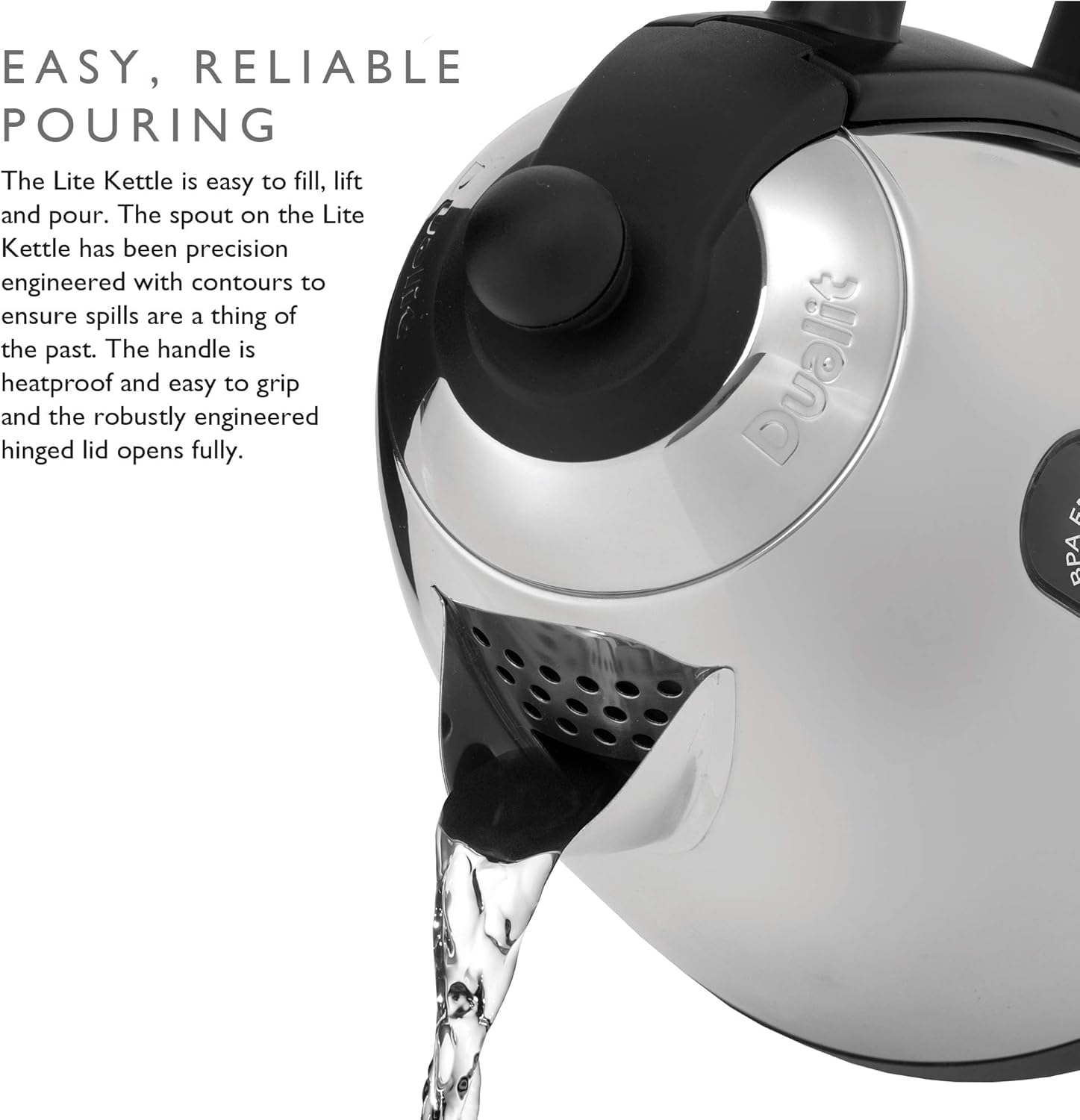 Dualit Lite Kettle - 1.5L Jug Kettle - Polished with Black Trim, High Gloss Finish - Fast Boiling Kettle by Dualit - 72010, Black