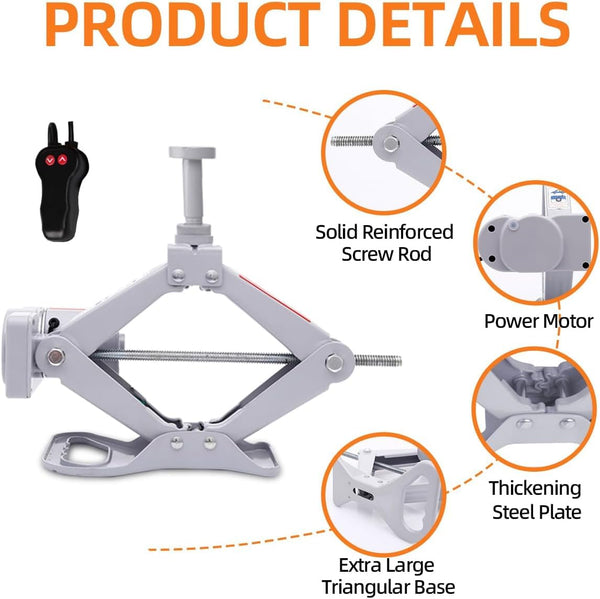 ROGTZ 12V Electric Scissor Jack – Low Profile 3 Tonne Car & Trailer Floor Jack Kit | Emergency Tyre Change & Repair Set with LED Light & Auto‑Lock | Carrying Case Yellow