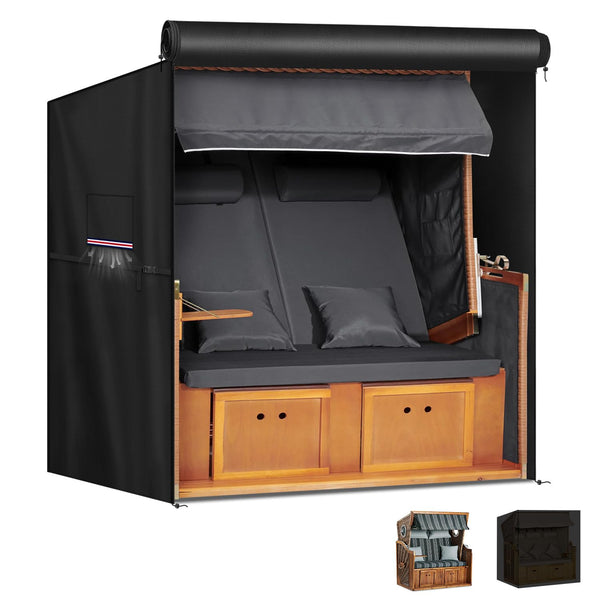 LAMUNI Beach Chair Protective Cover Windproof Roofed Wicker Beach Chairs Covers, 420D Oxford Protective Cover for Beach Chairs with Zips and Air