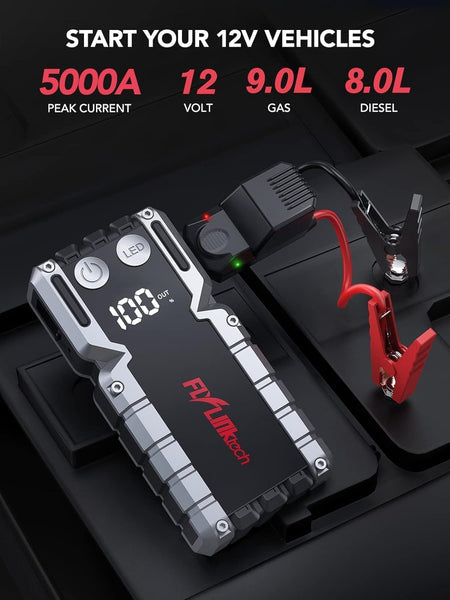 5000A Car Jump Starter, Jump Starter Power Pack Car Battery Emergency Starter Battery Booster Quick Charge USB LED Light