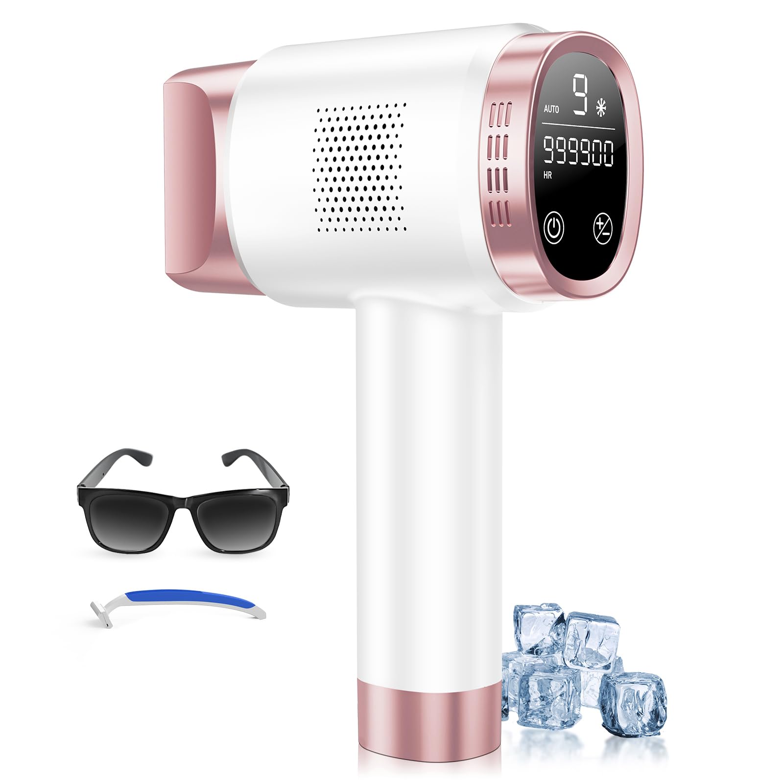 IPL Laser Hair Removal Device for Women Men, Painless Ice-Cooling Hair Remover Machine, 3 Functions, 9 Levels, at-Home Salon & Long Lasting Results for Face Bikini Line Armpits Leg Body, Rose