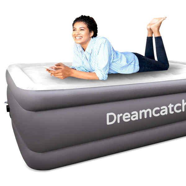 Dreamcatcher Premium Inflatable Mattress King Air Bed 203x152x46cm. Dark Grey Blow Up Bed Air Mattress with Built in Electric Pump & Airbed Storage