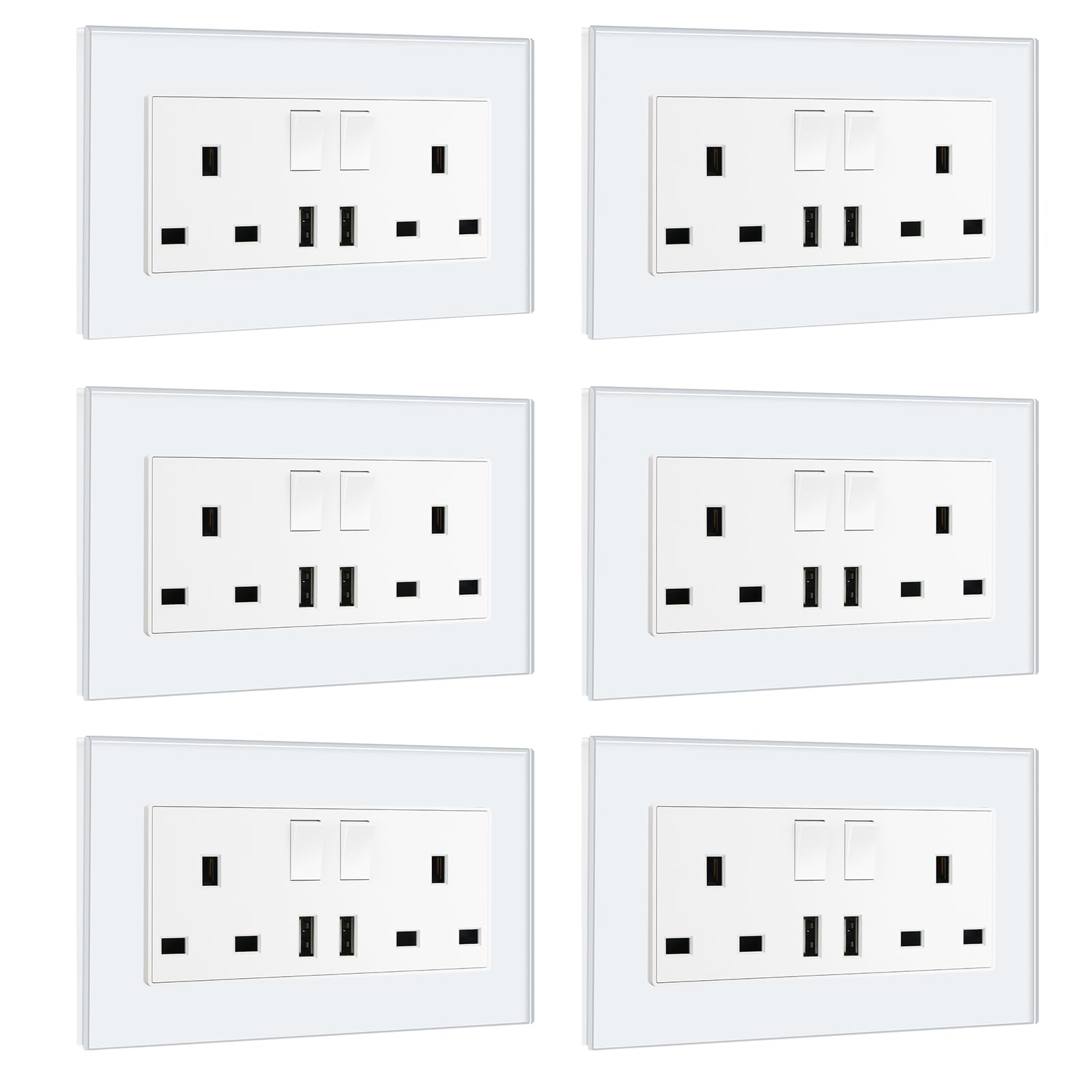 BSEED Double Socket 13A with LED Indicator, Double Switched Wall Socket 2 Gang UK Standard, Electric Switched Plug Power Wall Outlet with Glass Panel, Grey