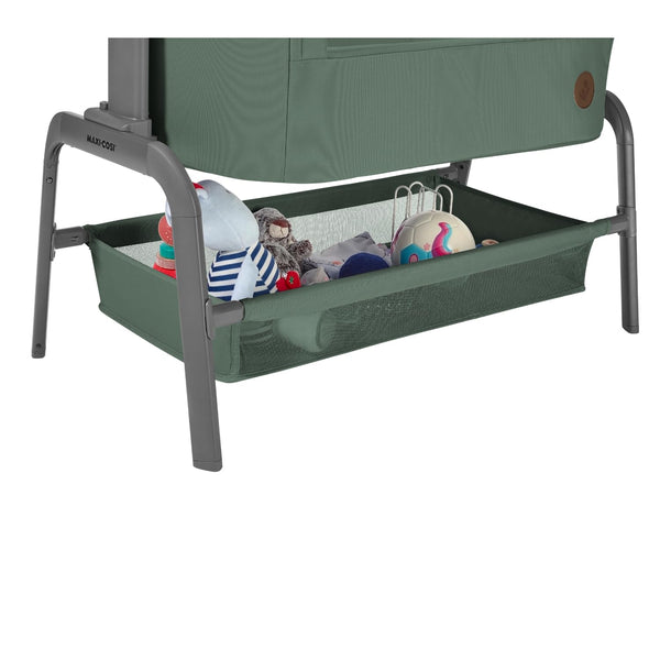 Maxi-Cosi Iora Co-Sleeper Crib, Foldable Baby Bedside Crib, 0–6 Months, max 9 kg, 4 Incline & 5 Height Positions, Easy Slide, Comfortable Mattress, Large Basket, Easy to Carry, Essential Grey