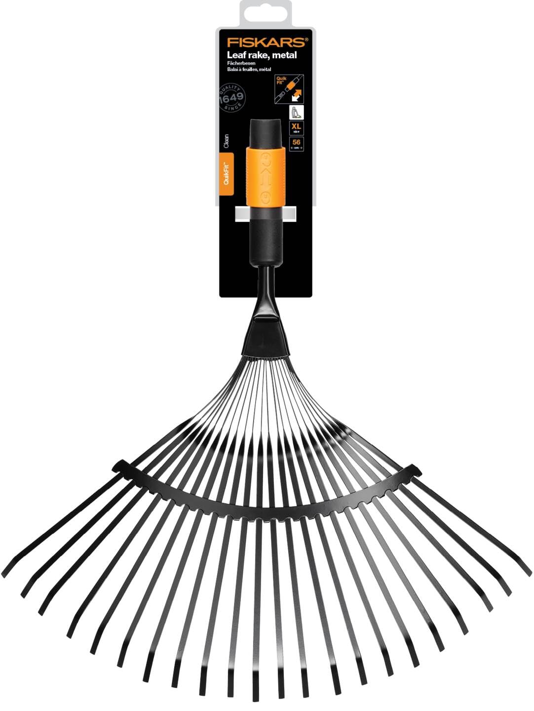 Fiskars QuikFit Leaf Rake, Tool Head, With 20 Tines, Width: 56cm, Steel Tines, Black/Orange, 1000644