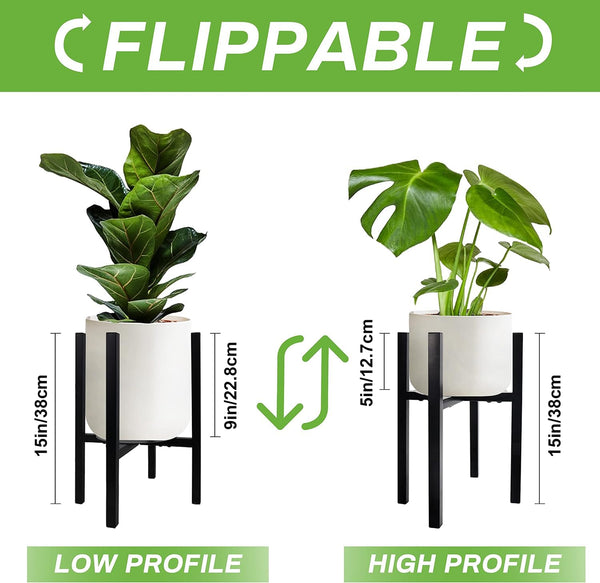 Jeackcelle 2 Set Adjustable Plant Stand, Mid-Century Metal Flower Pot Stand with Trays Fit for Different Size Pots, Heavy Duty Plant stands Holder