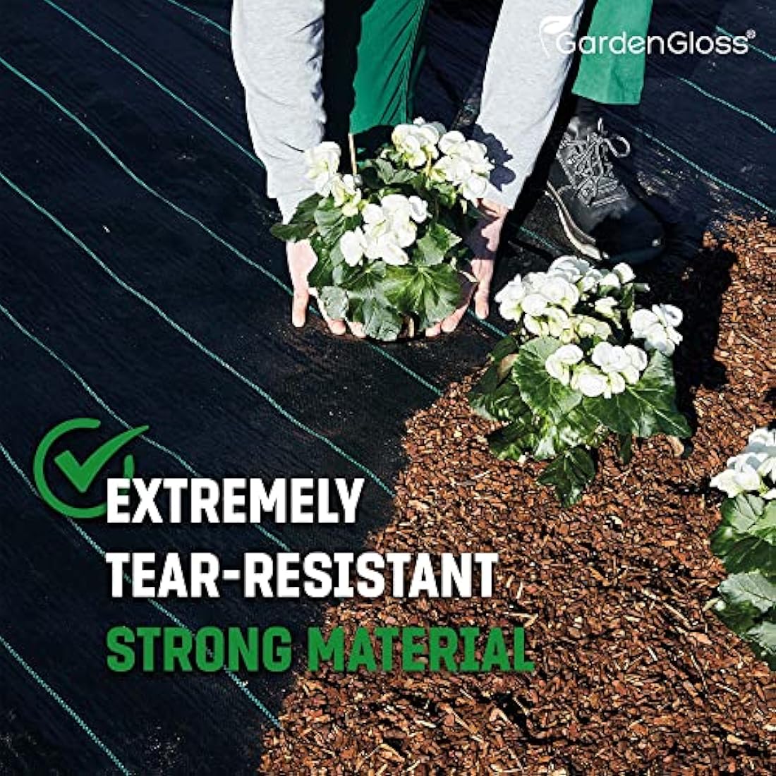 GardenGloss 20m2 Weed Control Membrane (100gsm) - Water Permeable and Tearproof Weed Barrier Fabric - Weed Control Fabric with High UV-Stabilisation (10m x 2m, folded)