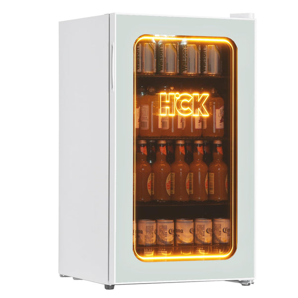 HCK 48L Mini Fridge with Glass Door, 0-15°C Cooling Zone and 2 Shelves, Compact Beverage Refrigerator Cooler for Bar and Living Room