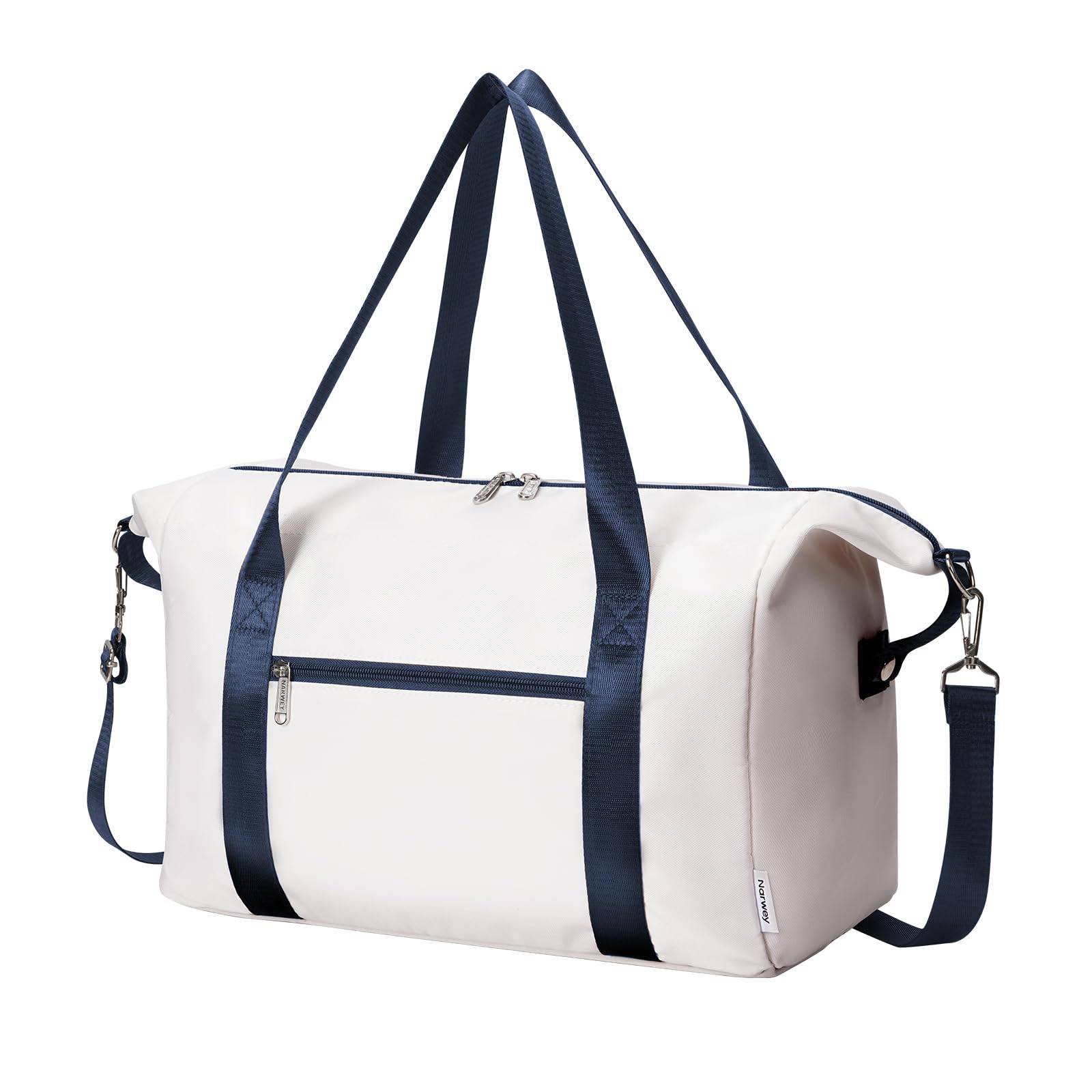 Narwey for Ryanair Cabin Bag 40x20x25 Underseat Ryan Air Bag Foladble Travel Duffel Hospital Carry on Hand Luggage Holdall Weekend Overnight Bag for Women and Men 20L (Beige with Green Straps)