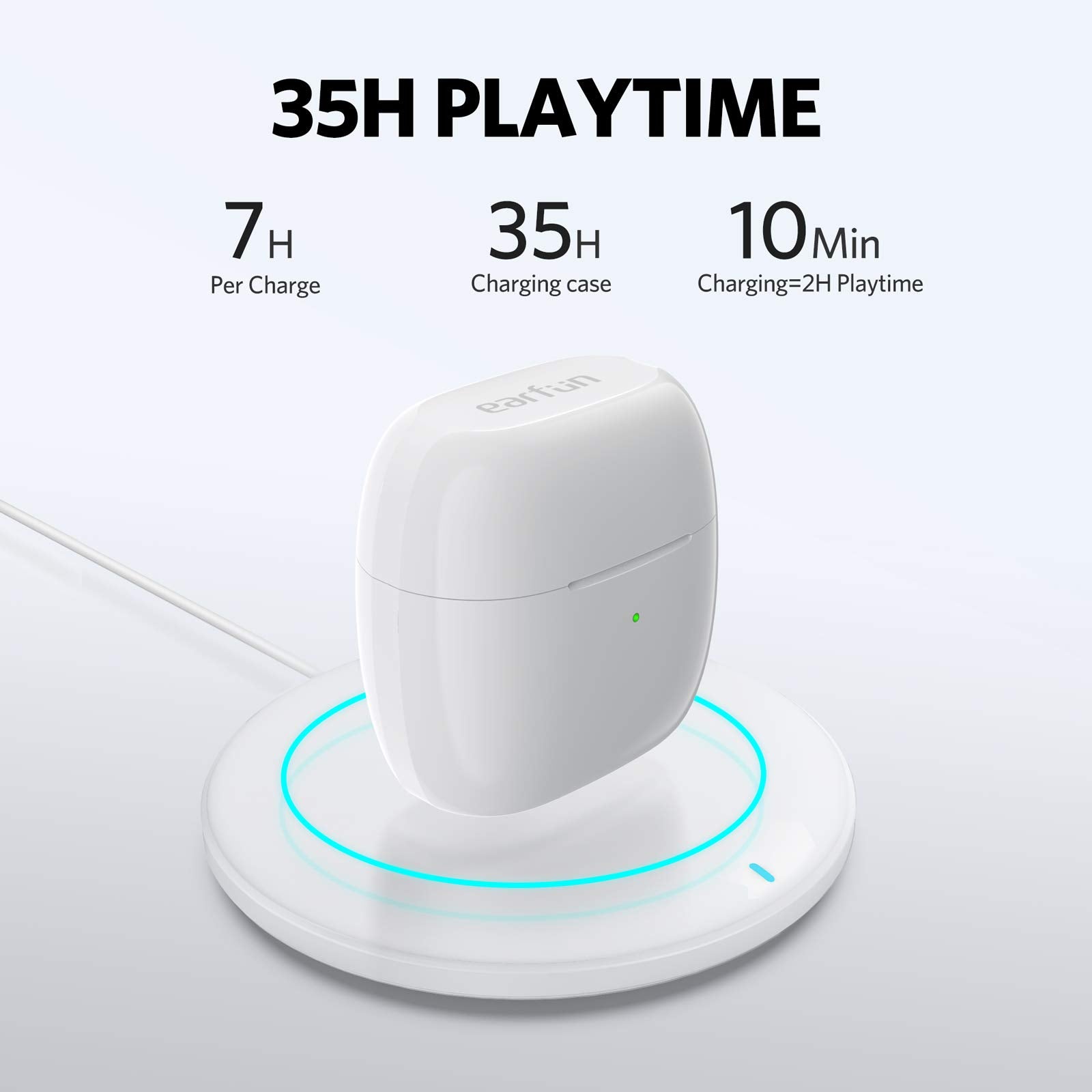 EarFun Wireless Earbuds, [What Hi-Fi Awards] Air Bluetooth In-Ear Headphones with 4 Mics ENC, Sweatshield™ IPX7 Waterproof, Clear Sound, Deep Bass, Wireless Charge, Game Mode, App Customize EQ, 35H