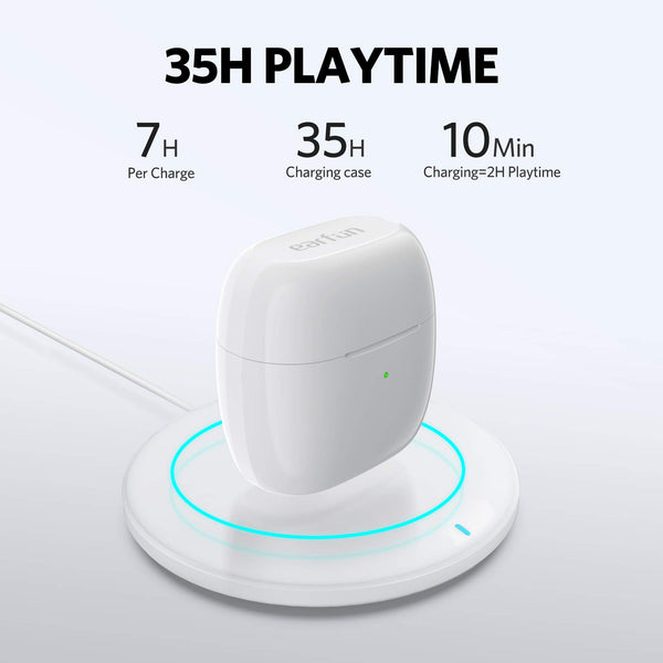 EarFun Wireless Earbuds, [What Hi-Fi Awards] Air Bluetooth In-Ear Headphones with 4 Mics ENC, Sweatshield™ IPX7 Waterproof, Clear Sound, Deep Bass, Wireless Charge, Game Mode, App Customize EQ, 35H