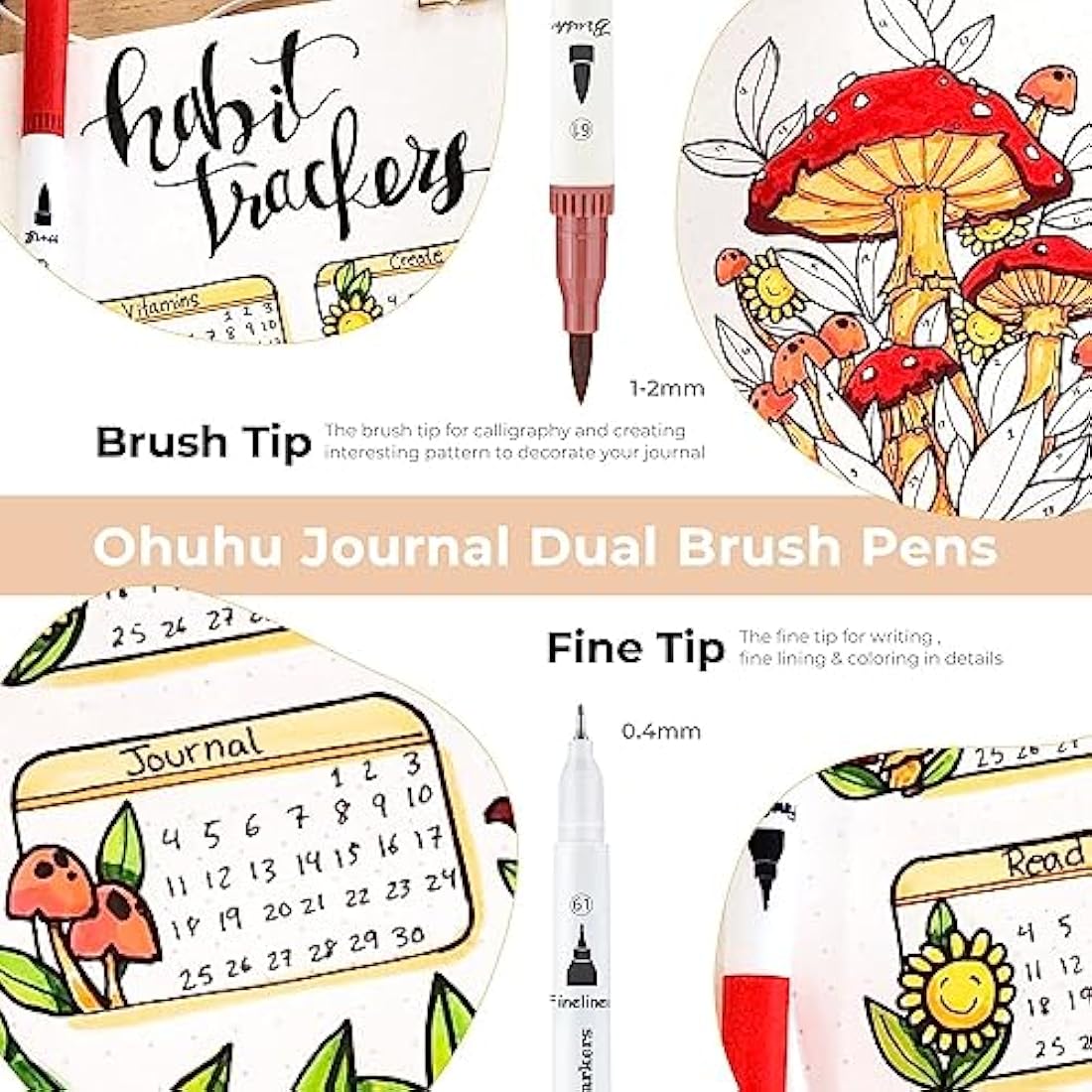 Ohuhu Colouring Pens, 120 Dual Tip Brush Fineliner Art Markers Felt Tip Pens Set with Case, for Kids and Adults Colouring Books Drawing Calligraphy Journal Sketching, Maui Series