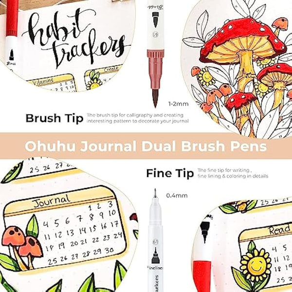 Ohuhu Colouring Pens, 120 Dual Tip Brush Fineliner Art Markers Felt Tip Pens Set with Case, for Kids and Adults Colouring Books Drawing Calligraphy Journal Sketching, Maui Series