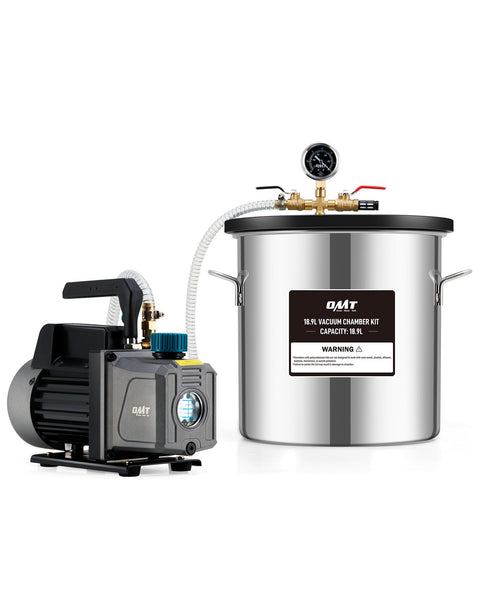 ORION MOTOR TECH 18.9 L Vacuum Chamber with Pump Kit, 3.5 cfm Vacuum Pump and Chamber Kit with Tempered Glass Lid 1.5 m Hose, Vacuum Degassing Chamber Kit for Stabilizing Wood Degassing Silicone Resin