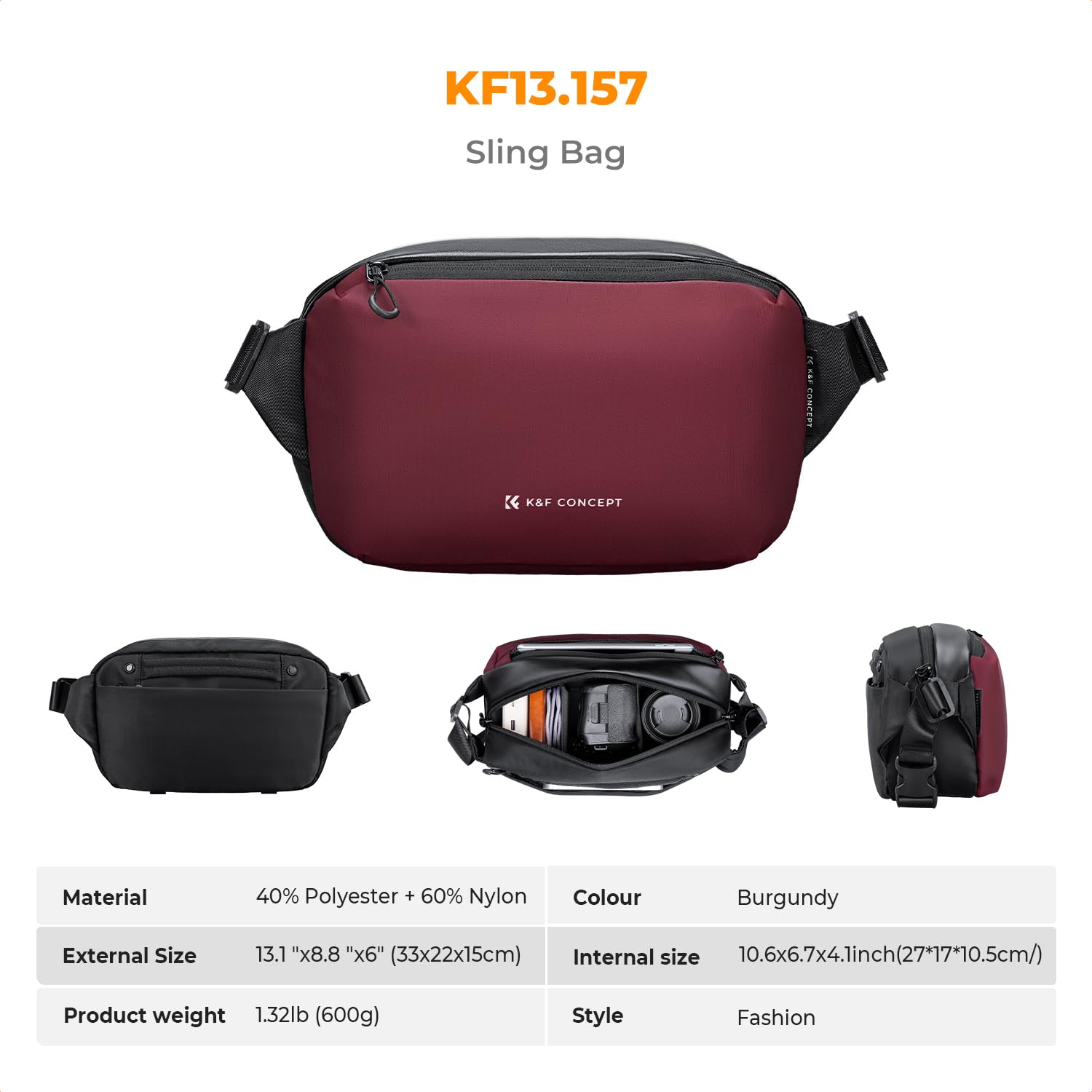 K&F Concept Camera Sling Bag, Camera Bag for DSLR and Lenses, Single Shoulder Camera Case Crossbody Bag with Tripod Holder for SLR Canon Sony Nikon Drone