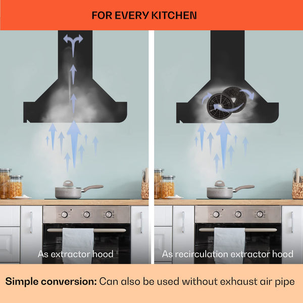 Klarstein Alina 90 Angled Cooker Hood - 600m³/h Air Flow, Touch Panel, LED Backlighting, Quiet 63dB, Energy Class A, 90cm Extractor Hood, Black