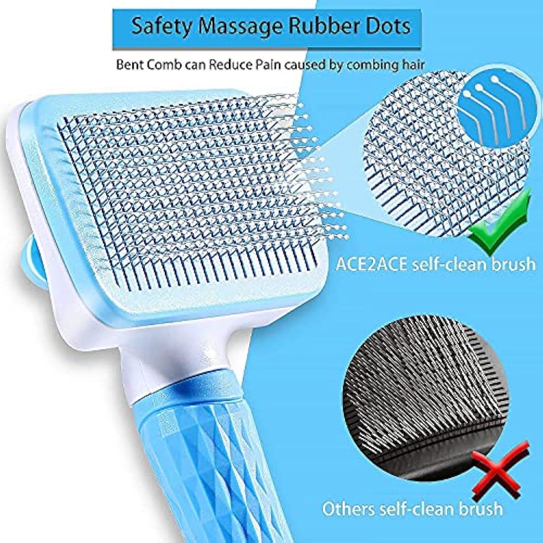 ACE2ACE Slicker Dog Comb Brush, Cat Hair Grooming Brush, Daily Use to Clean Loose Fur & Dirt, Great for Dogs and Cats Pets Grooming With Medium Long Hair, Blue