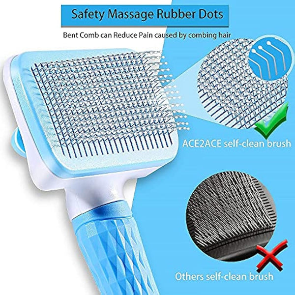 ACE2ACE Slicker Dog Comb Brush, Cat Hair Grooming Brush, Daily Use to Clean Loose Fur & Dirt, Great for Dogs and Cats Pets Grooming With Medium Long Hair, Blue