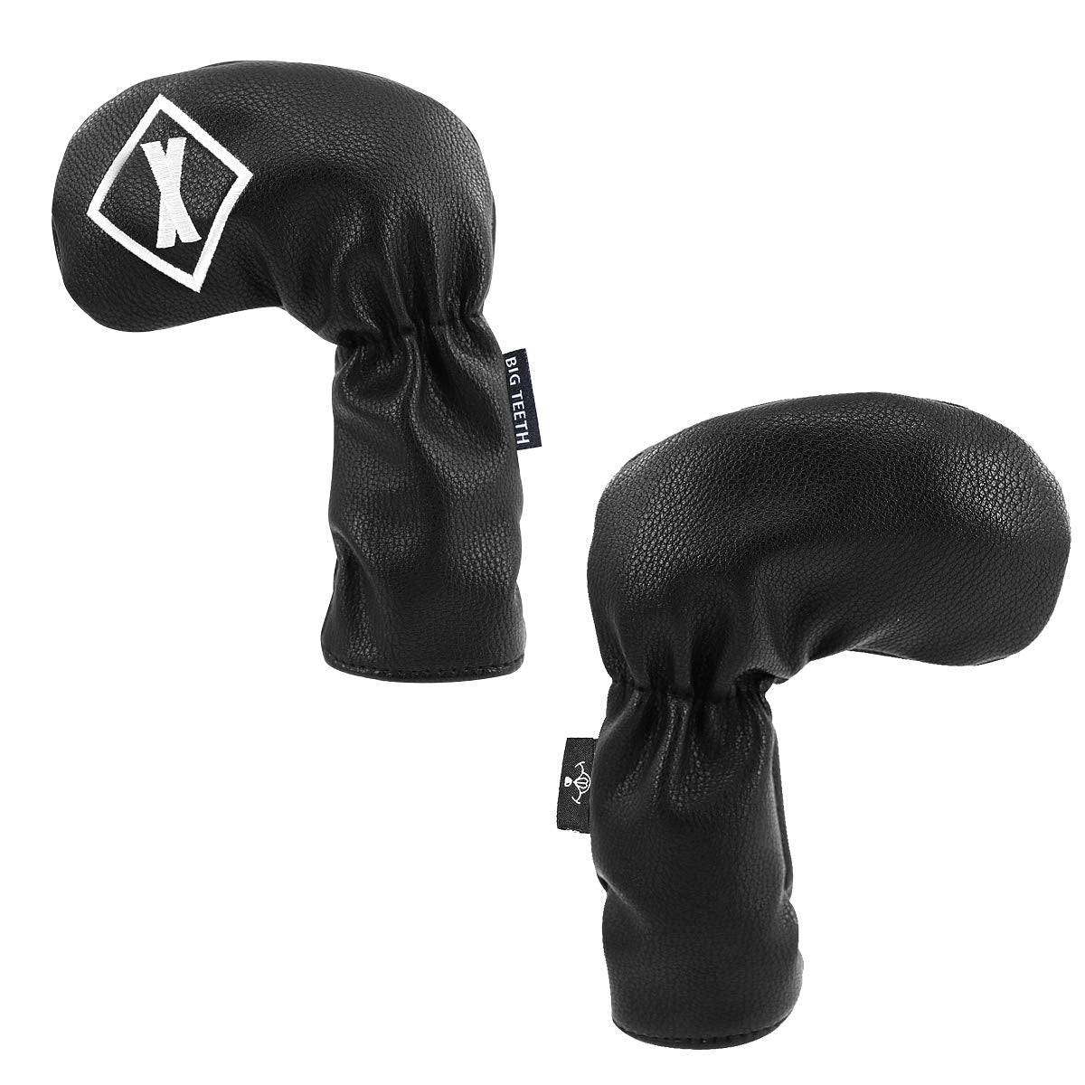 BIG TEETH Golf Iron Head Covers Headcovers 10Pcs/set 4-9,P,A,S,X Club Protector Elastic Long Neck with Big Number Waterproof Black PU Leather