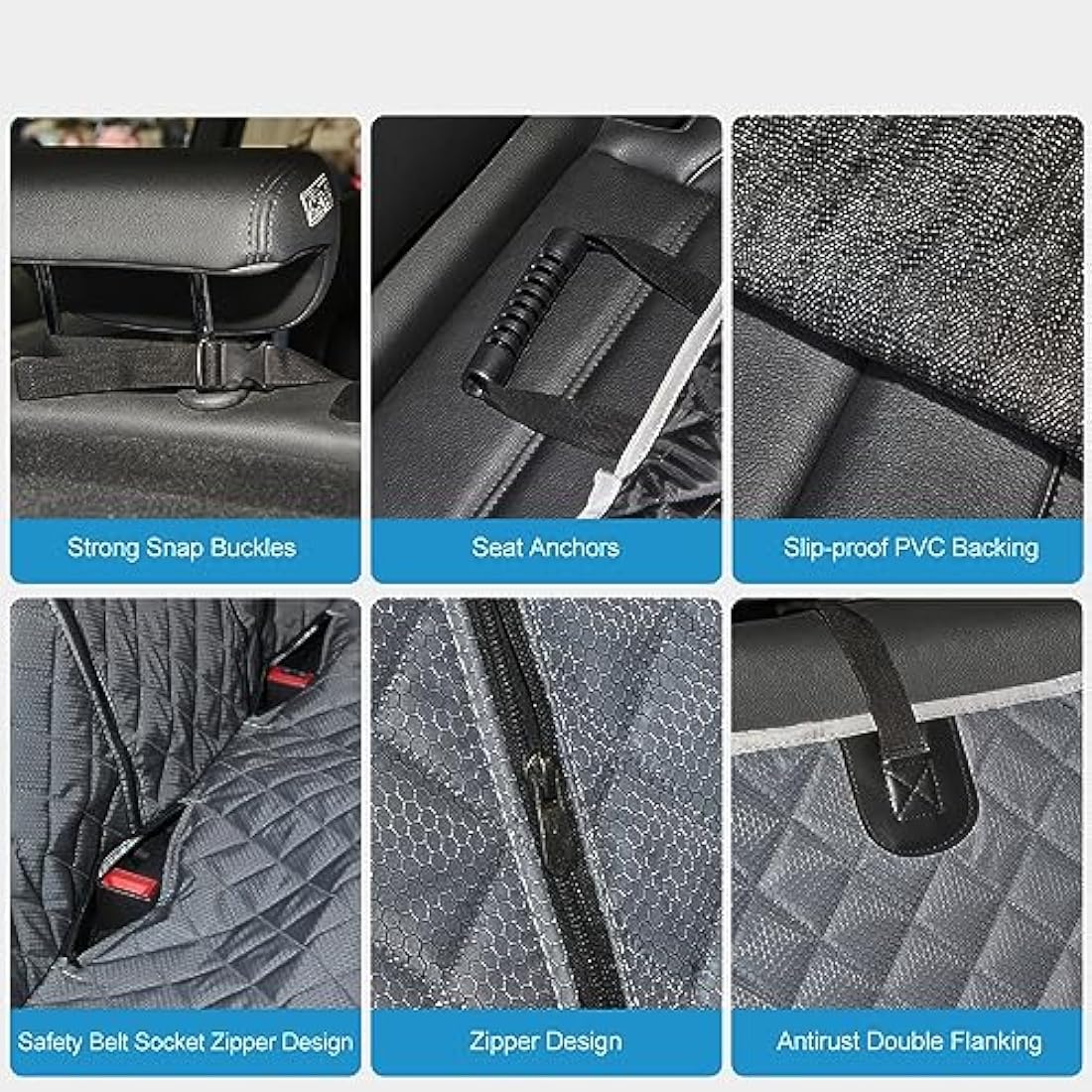 ANOSOSPECIAL Grey Dog Car Seat Cover for Back Seat,Non-Stick Fur,Pet-Friendly and Waterproof - Universal Fit Interior Protector for Auto, Van, SUV - Ideal for Kids and Pets（Large）