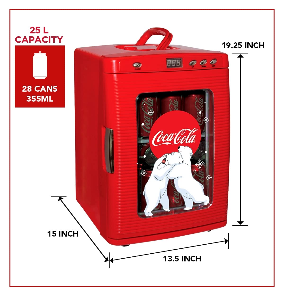 Coca Cola Mini Fridge For Bedrooms 5L Retro Vending Machine Style Cool Box 10 Can Quiet Mini Fridges with Display Window For Coke Beverages Food Drinks Home 12v Portable Cooler Box, Red