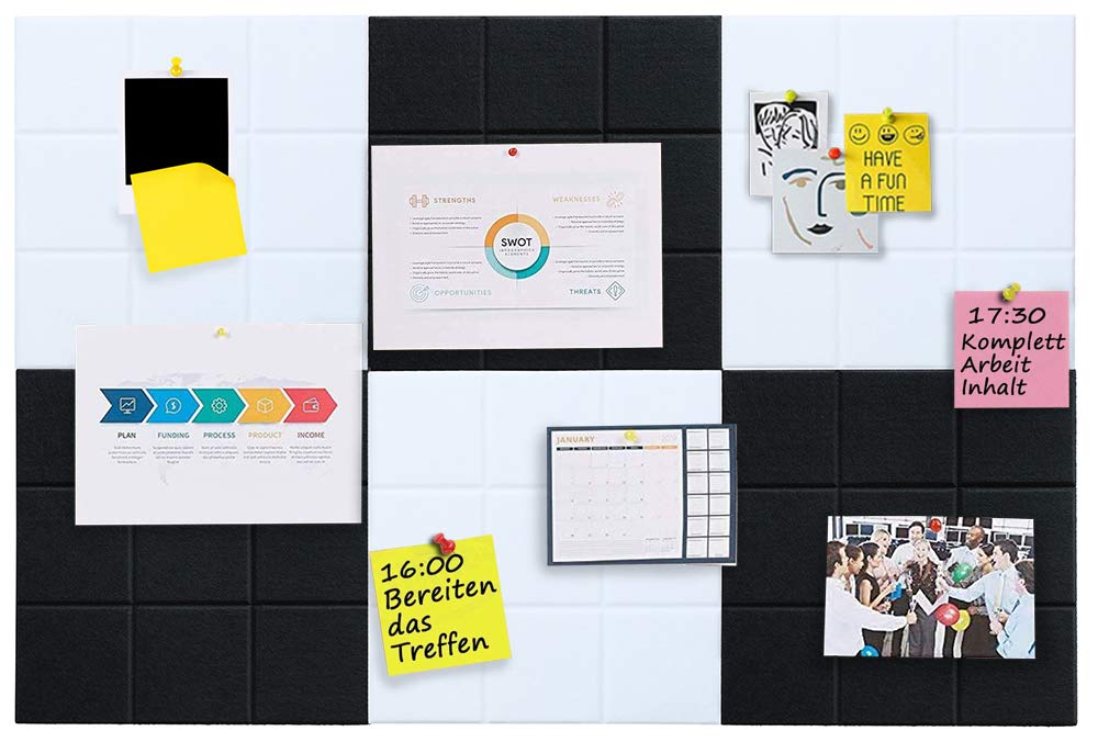 Uoisaiko Large 30x30cm Felt Board Tiles with 30 Pins, Pack of 6 Bulletin Board Notice Boards for Home Office Kitchen, Self Adhesive Pin Board Wall Tiles for Photos Memos