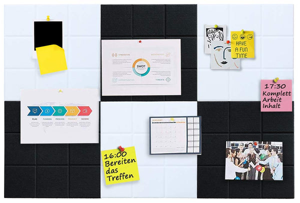 Uoisaiko Large 30x30cm Felt Board Tiles with 30 Pins, Pack of 6 Bulletin Board Notice Boards for Home Office Kitchen, Self Adhesive Pin Board Wall Tiles for Photos Memos