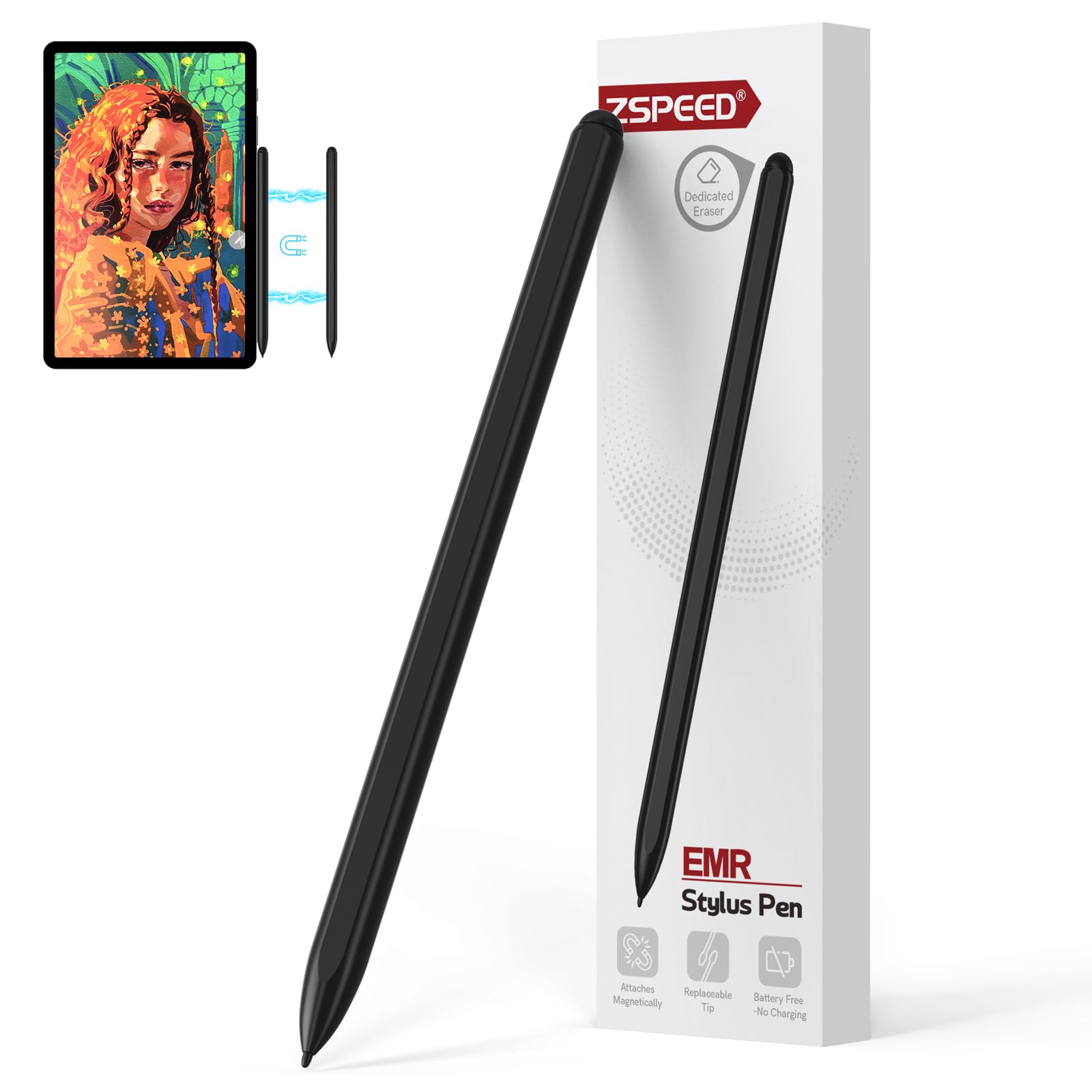 Stylus Pen for Remarkable 2, EMR Pencil with Eraser, 4096 Pressure Level, Palm Rejection & Magnetic Adsorption, Digtal Pen Compatible with Remarkable 2/1/Samsung Galaxy/Boox